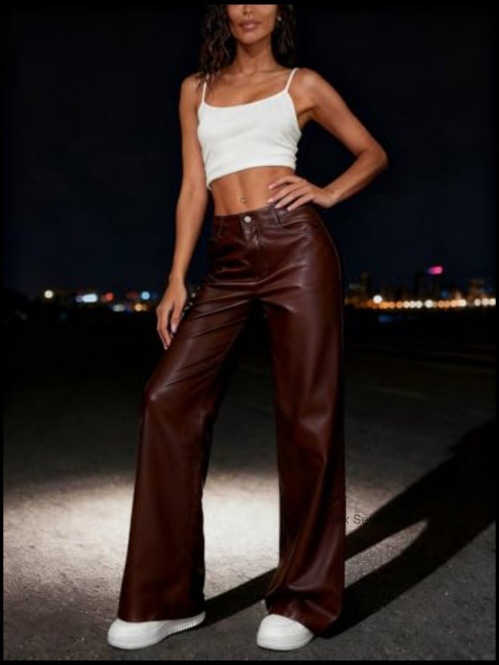 PU High Waist Wide Leg Pants Y2K Concert Trousers - Picture 3 of 7